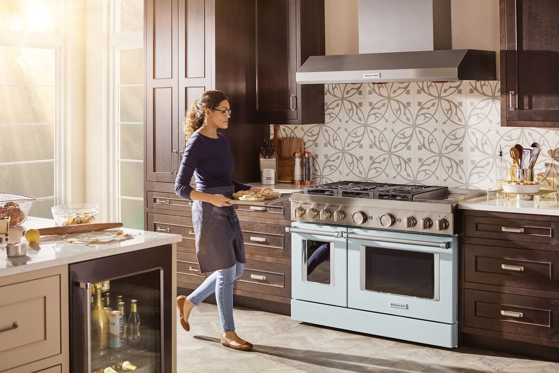 Kitchenaid KFDC558JMB Kitchenaid 48'' Smart Commercial-Style Dual Fuel Range With Griddle - Misty Blue