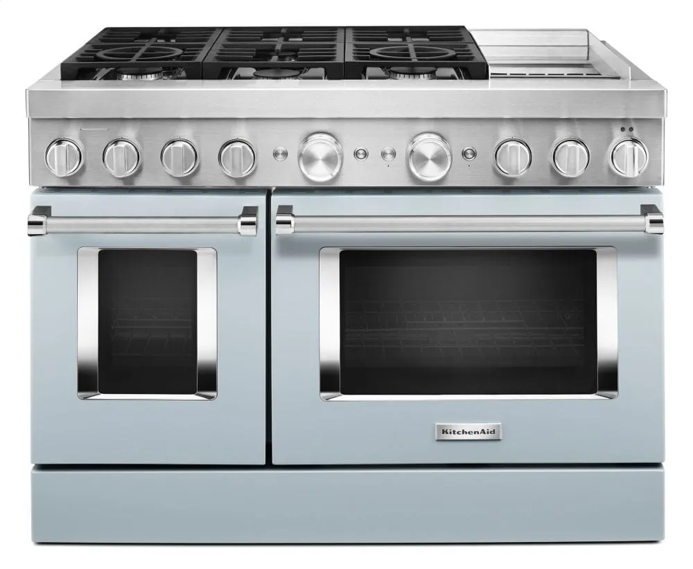 Kitchenaid KFDC558JMB Kitchenaid 48'' Smart Commercial-Style Dual Fuel Range With Griddle - Misty Blue