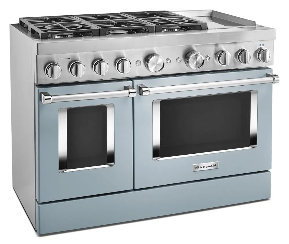 Kitchenaid KFDC558JMB Kitchenaid 48'' Smart Commercial-Style Dual Fuel Range With Griddle - Misty Blue