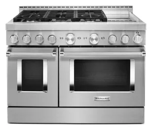 Kitchenaid KFGC558JSS Kitchenaid 48'' Smart Commercial-Style Gas Range With Griddle - Heritage Stainless Steel