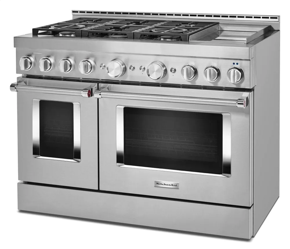 Kitchenaid KFGC558JSS Kitchenaid 48'' Smart Commercial-Style Gas Range With Griddle - Heritage Stainless Steel