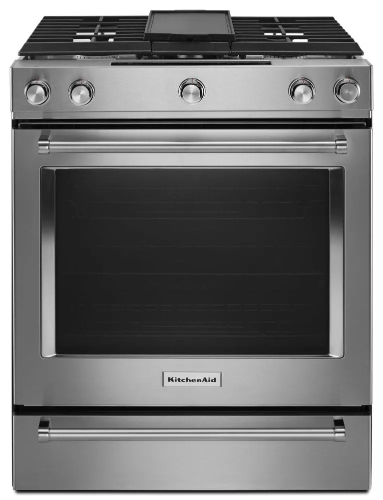 Kitchenaid KSDB900ESS 30-Inch 5-Burner Dual Fuel Convection Slide-In Range With Baking Drawer - Stainless Steel