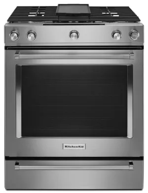 Kitchenaid KSDB900ESS 30-Inch 5-Burner Dual Fuel Convection Slide-In Range With Baking Drawer - Stainless Steel