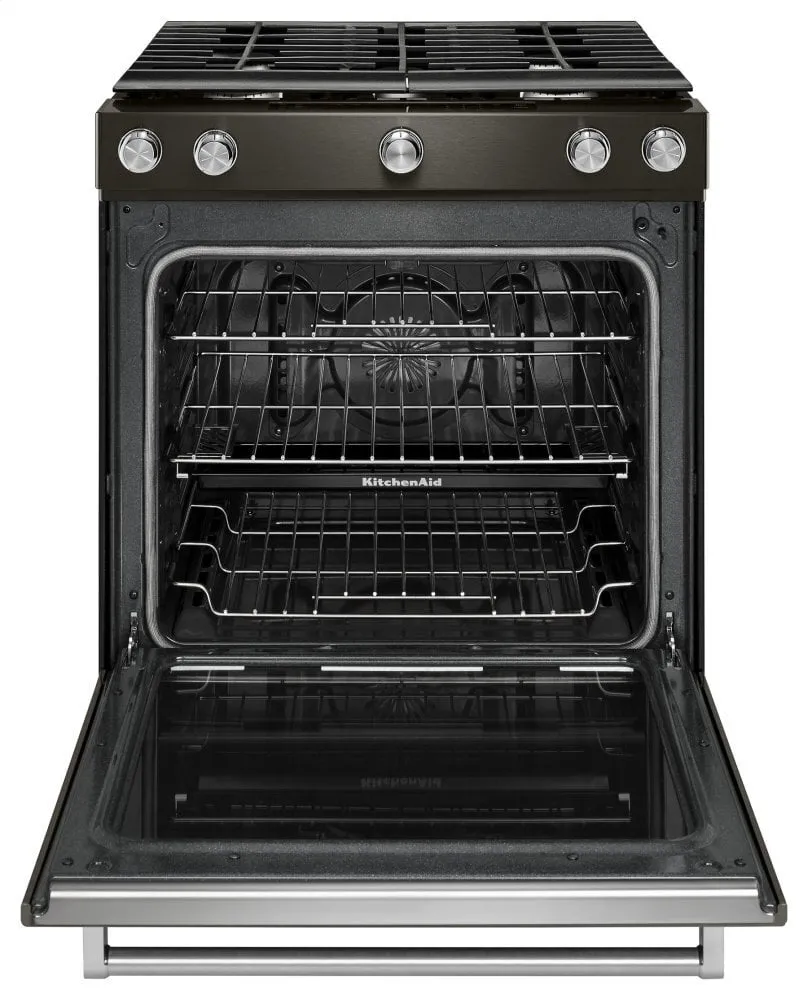 Kitchenaid KSGG700EBS 30-Inch 5-Burner Gas Slide-In Convection Range - Black Stainless Steel With Printshield&#8482; Finish