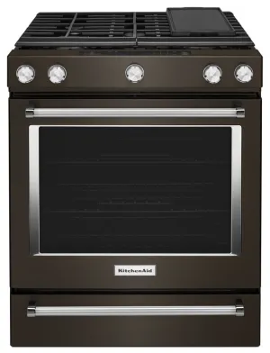Kitchenaid KSGG700EBS 30-Inch 5-Burner Gas Slide-In Convection Range - Black Stainless Steel With Printshield&#8482; Finish