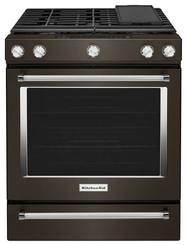 Kitchenaid KSGG700EBS 30-Inch 5-Burner Gas Slide-In Convection Range - Black Stainless Steel With Printshield&#8482; Finish
