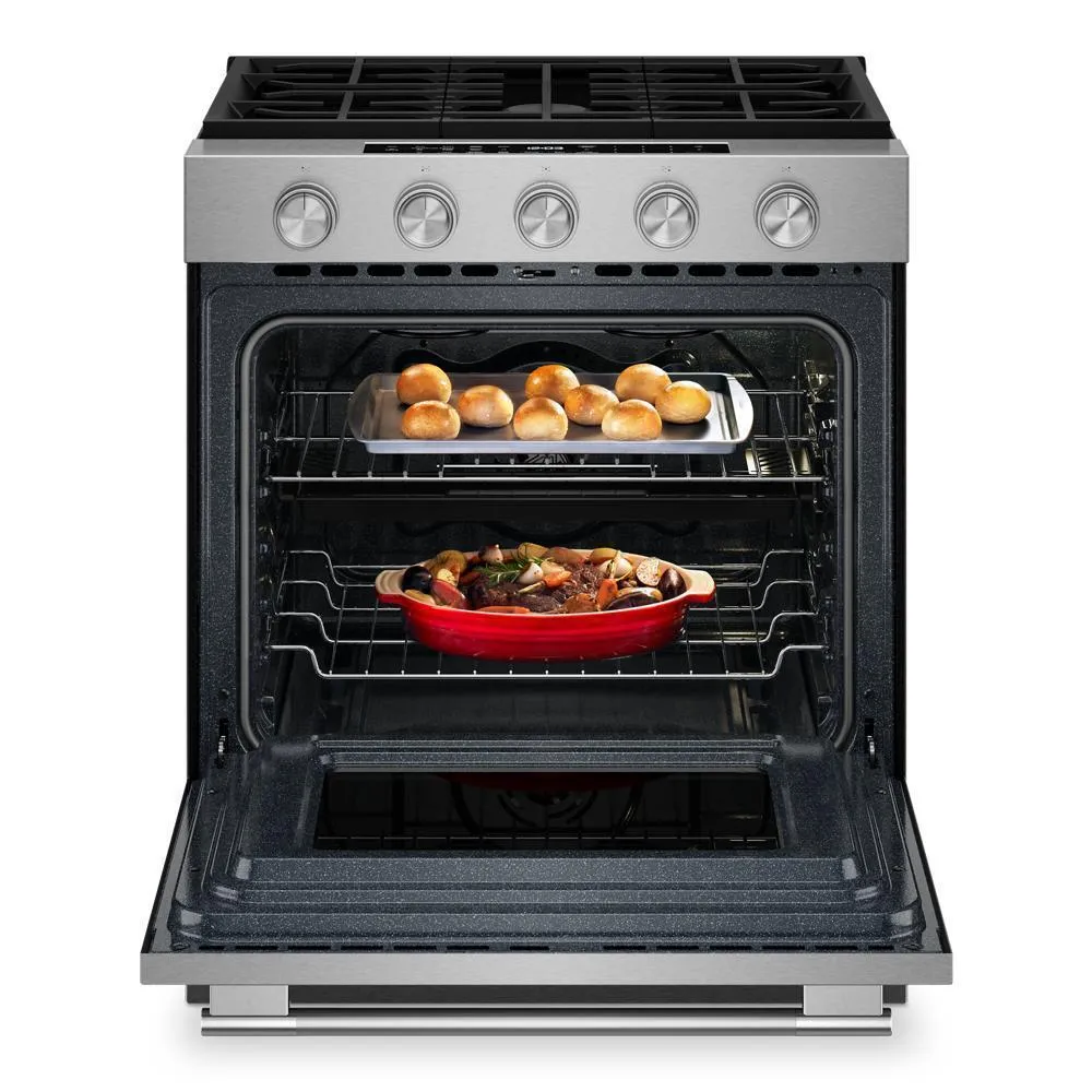 Kitchenaid KSGS530SPS 5.0 Cu. Ft. Smart Slide-In Gas Range With Convection Cooking Modes And 2-In-1 Burner