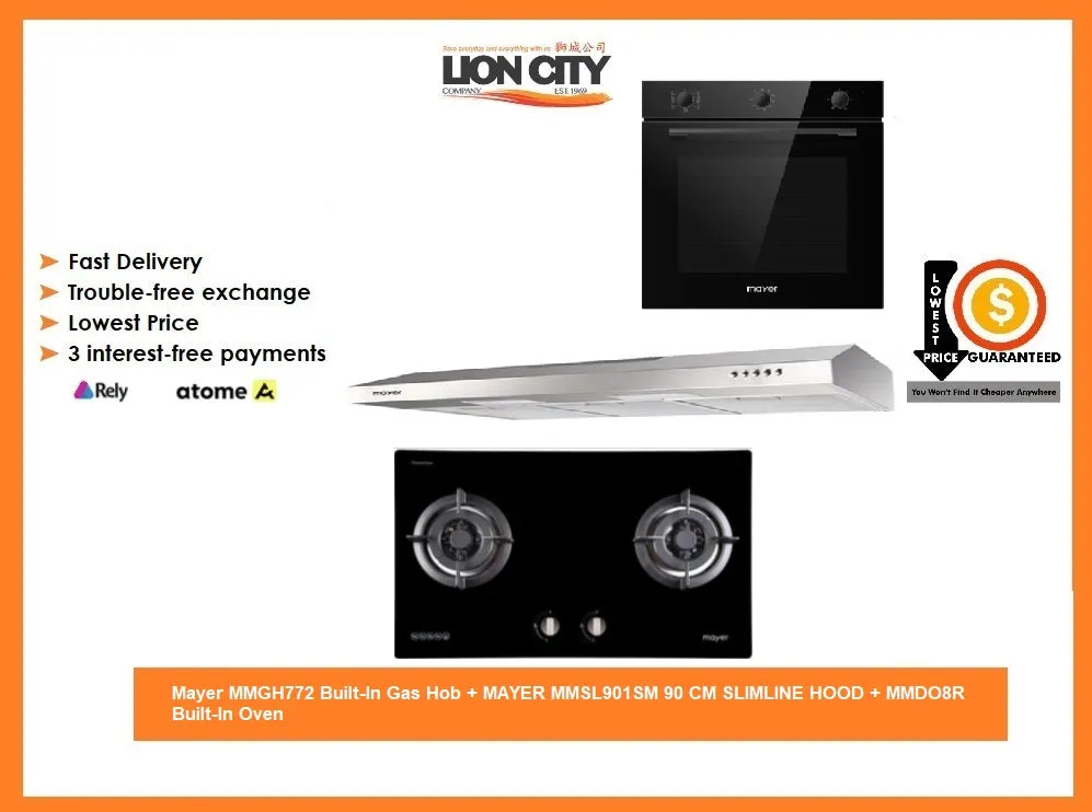 Mayer MMGH772 Built-In Gas Hob   MAYER MMSL901SM 90 CM SLIMLINE HOOD   MMDO8R Built-In Oven