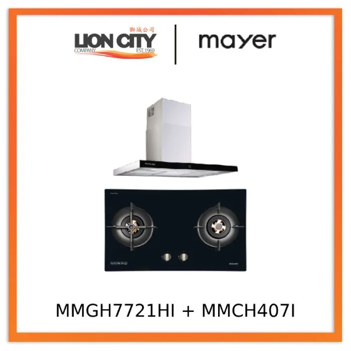 Mayer MMGH7721HI 76cm 2 Burner Glass Gas Hob   MMCH407I 90cm Chimney Hood