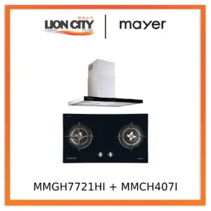 Mayer MMGH7721HI 76cm 2 Burner Glass Gas Hob   MMCH407I 90cm Chimney Hood