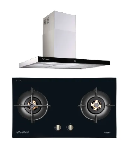 Mayer MMGH7721HI 76cm 2 Burner Glass Gas Hob   MMCH407I 90cm Chimney Hood