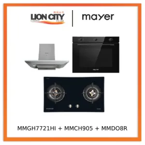 Mayer MMGH7721HI 76cm 2 Burner Glass Gas Hob   MMCH905 90cm Chimney Hood   MMDO8R 60 cm Built-in Oven with Smoke Ventilation