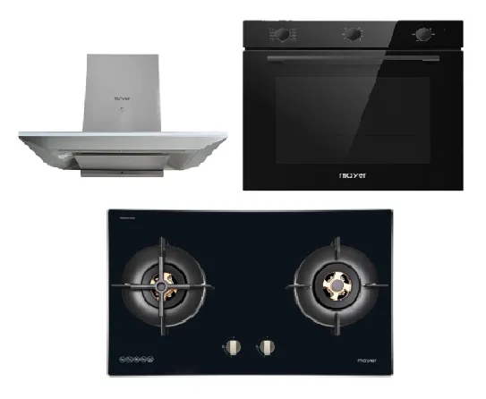 Mayer MMGH7721HI 76cm 2 Burner Glass Gas Hob   MMCH905 90cm Chimney Hood   MMDO8R 60 cm Built-in Oven with Smoke Ventilation