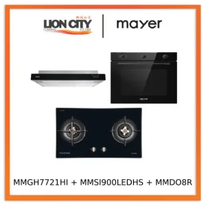 Mayer MMGH7721HI 76cm 2 Burner Glass Gas Hob   MMSI900LEDHS 90cm Semi-integrated Slimline Hood   MMDO8R 60 cm Built-in Oven with Smoke Ventilation