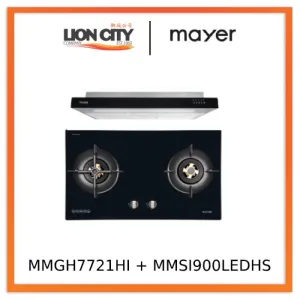 Mayer MMGH7721HI 76cm 2 Burner Glass Gas Hob   MMSI900LEDHS 90cm Semi-integrated Slimline Hood