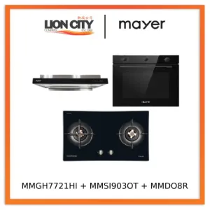 Mayer MMGH7721HI 76cm 2 Burner Glass Gas Hob   MMSI903OT Cm Semi-integrated Hood With Oil Tray   MMDO8R 60 cm Built-in Oven with Smoke Ventilation
