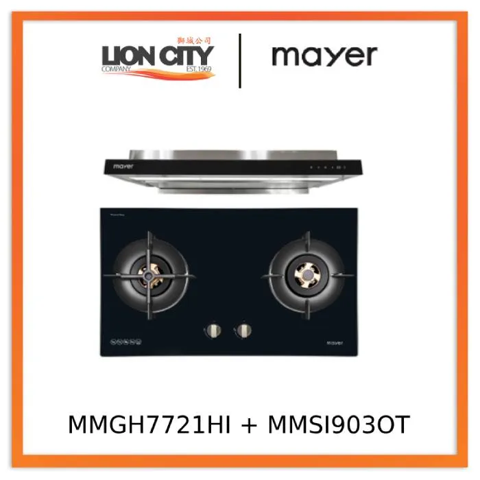 Mayer MMGH7721HI 76cm 2 Burner Glass Gas Hob   MMSI903OT Cm Semi-integrated Hood With Oil Tray