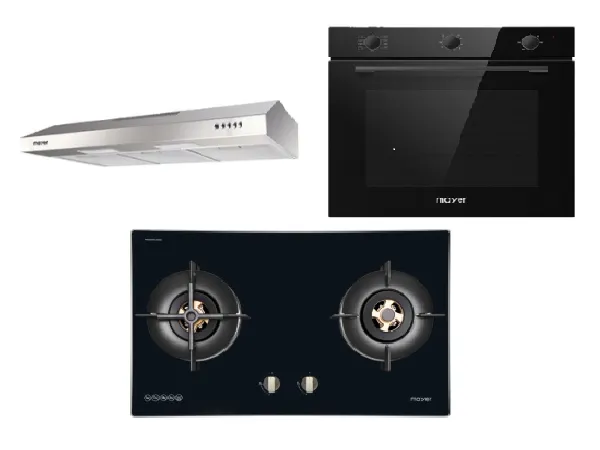 Mayer MMGH7721HI 76cm 2 Burner Glass Gas Hob   MMSL901SM 90 Cm Slimline Hood   MMDO8R 60 cm Built-in Oven with Smoke Ventilation