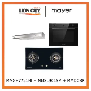 Mayer MMGH7721HI 76cm 2 Burner Glass Gas Hob   MMSL901SM 90 Cm Slimline Hood   MMDO8R 60 cm Built-in Oven with Smoke Ventilation