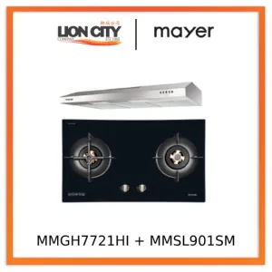 Mayer MMGH7721HI 76cm 2 Burner Glass Gas Hob   MMSL901SM 90 Cm Slimline Hood