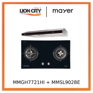 Mayer MMGH7721HI 76cm 2 Burner Glass Gas Hob   MMSL902BE  90cm Slimline Hood