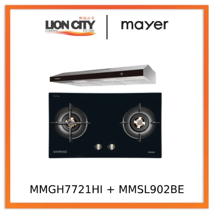 Mayer MMGH7721HI 76cm 2 Burner Glass Gas Hob   MMSL902BE  90cm Slimline Hood