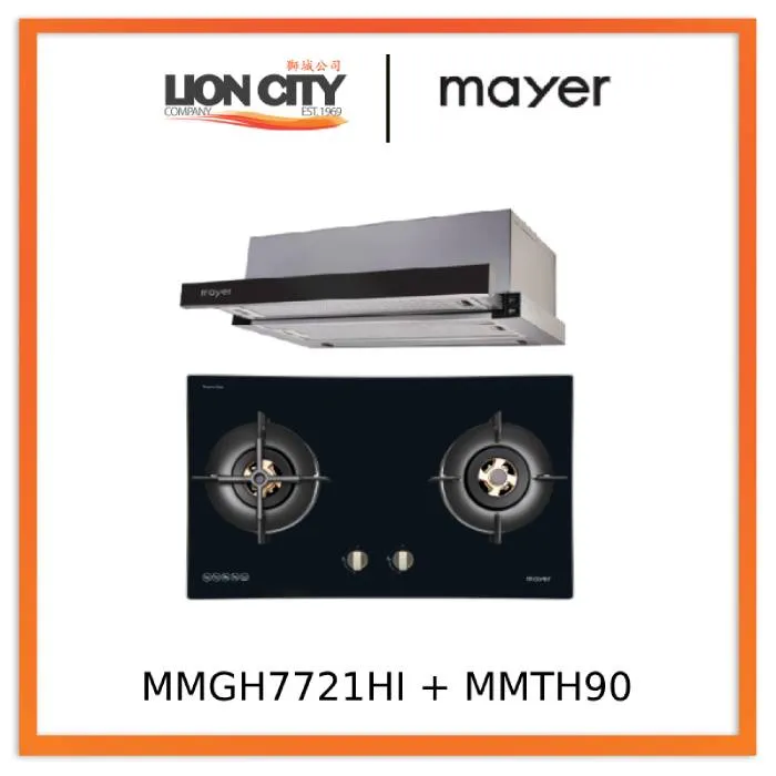 Mayer MMGH7721HI 76cm 2 Burner Glass Gas Hob   MMTH90 Telescopic Hood