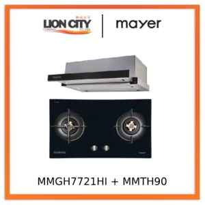 Mayer MMGH7721HI 76cm 2 Burner Glass Gas Hob   MMTH90 Telescopic Hood