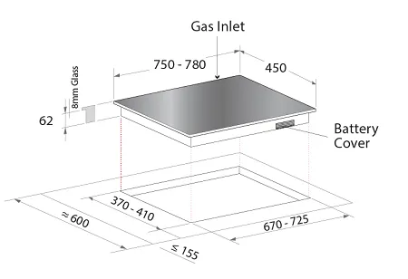 Mayer MMGH772HI 78 cm 2 Burner Glass Gas Hob