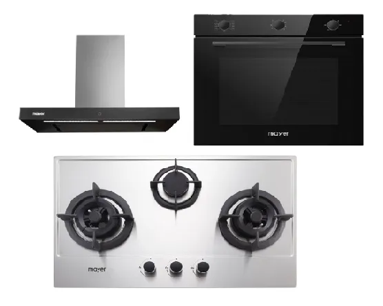 Mayer MMGH772/SS772 Built-In Gas Hob   MMBCH900I Chimney Hood   MMDO8R 60 cm Built-in Oven with Smoke Ventilation
