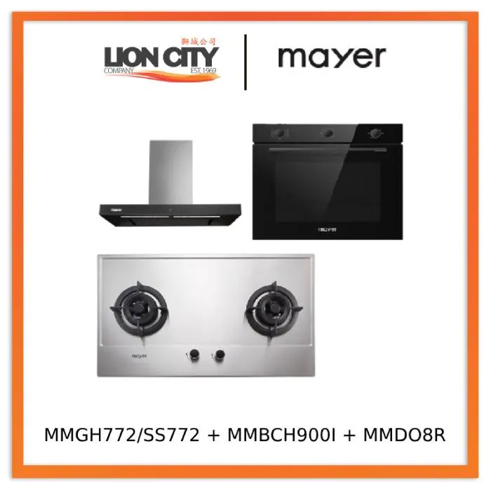 Mayer MMGH772/SS772 Built-In Gas Hob   MMBCH900I Chimney Hood   MMDO8R 60 cm Built-in Oven with Smoke Ventilation