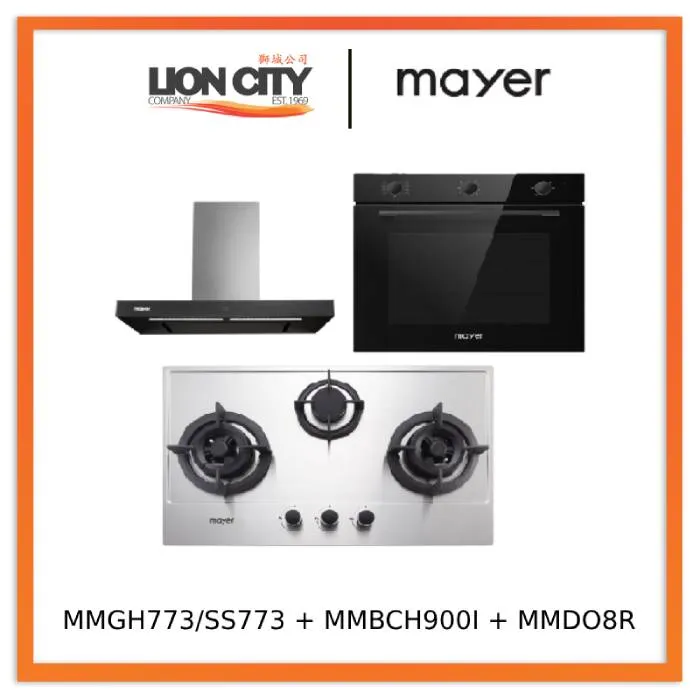 Mayer MMGH772/SS772 Built-In Gas Hob   MMBCH900I Chimney Hood   MMDO8R 60 cm Built-in Oven with Smoke Ventilation