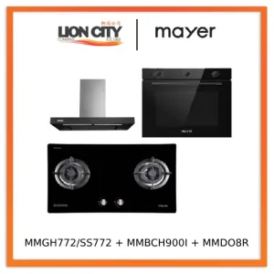 Mayer MMGH772/SS772 Built-In Gas Hob   MMBCH900I Chimney Hood   MMDO8R 60 cm Built-in Oven with Smoke Ventilation