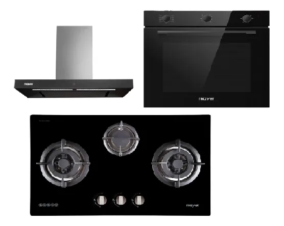 Mayer MMGH772/SS772 Built-In Gas Hob   MMBCH900I Chimney Hood   MMDO8R 60 cm Built-in Oven with Smoke Ventilation