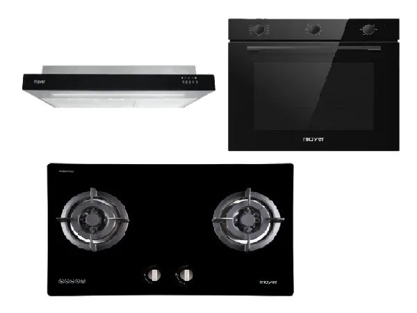 Mayer MMGH772/SS772 Built-In Gas Hob   MMSI900LEDHS 90cm Semi-integrated Slimline Hood   MMDO8R 60 cm Built-in Oven with Smoke Ventilation