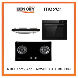 Mayer MMGH772/SS772 Built-In Gas Hob   MMSI903OT 90 Cm Semi-integrated Hood With Oil Tray   MMDO8R 60 cm Built-in Oven with Smoke Ventilation