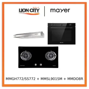 Mayer MMGH772/SS772 Built-In Gas Hob    MMSL901SM 90 cm Slimline Hood   MMDO8R 60 cm Built-in Oven with Smoke Ventilation