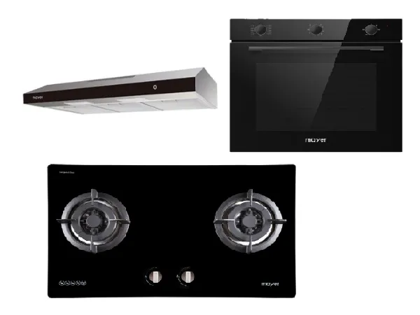 Mayer MMGH772/SS772 Built-In Gas Hob   MMSL902BE 90 Cm Slimline Hood   MMDO8R 60 cm Built-in Oven with Smoke Ventilation