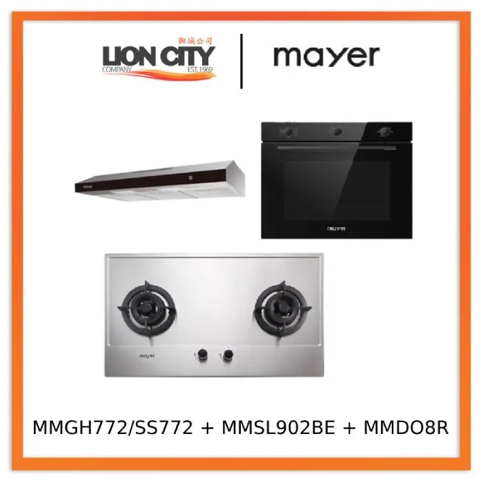 Mayer MMGH772/SS772 Built-In Gas Hob   MMSL902BE 90 Cm Slimline Hood   MMDO8R 60 cm Built-in Oven with Smoke Ventilation