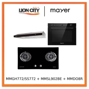 Mayer MMGH772/SS772 Built-In Gas Hob   MMSL902BE 90 Cm Slimline Hood   MMDO8R 60 cm Built-in Oven with Smoke Ventilation