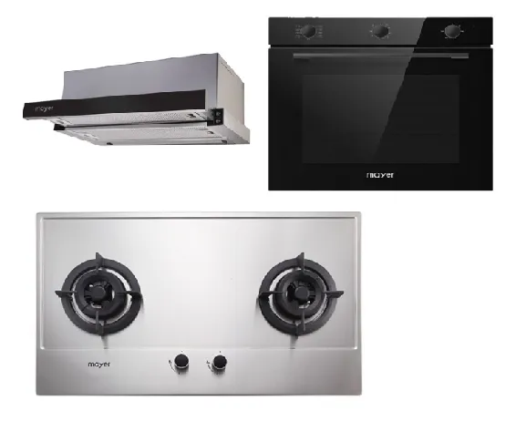 Mayer MMGH772/SS772 Built-In Gas Hob   MMTH90 Telescopic Hood (90CM)   MMDO8R 60 cm Built-in Oven with Smoke Ventilation
