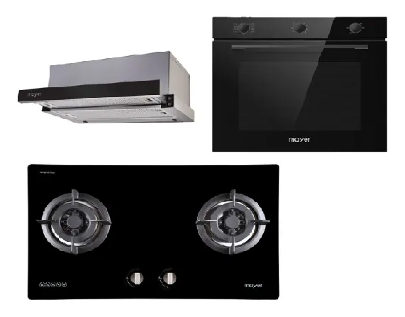 Mayer MMGH772/SS772 Built-In Gas Hob   MMTH90 Telescopic Hood (90CM)   MMDO8R 60 cm Built-in Oven with Smoke Ventilation