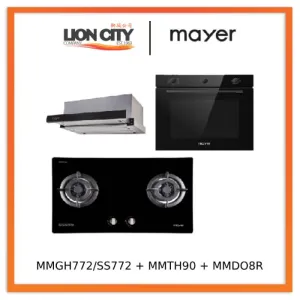 Mayer MMGH772/SS772 Built-In Gas Hob   MMTH90 Telescopic Hood (90CM)   MMDO8R 60 cm Built-in Oven with Smoke Ventilation