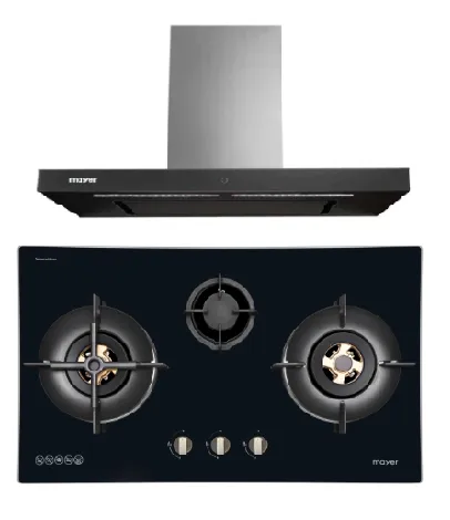 Mayer MMGH7731HI 76cm 3 Burner Glass Gas Hob   MMBCH900I Chimney Hood