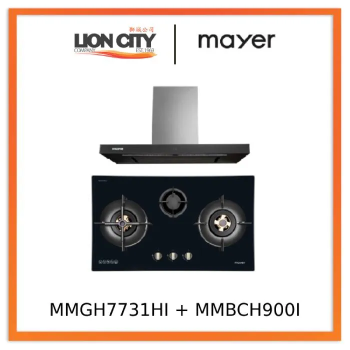 Mayer MMGH7731HI 76cm 3 Burner Glass Gas Hob   MMBCH900I Chimney Hood