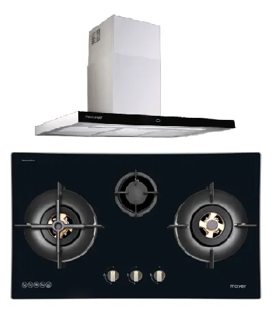Mayer MMGH7731HI 76cm 3 Burner Glass Gas Hob   MMCH407I 90cm Chimney Hood