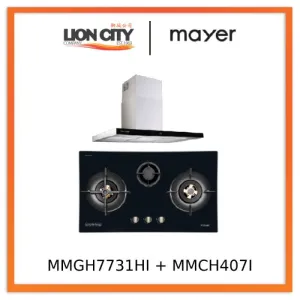 Mayer MMGH7731HI 76cm 3 Burner Glass Gas Hob   MMCH407I 90cm Chimney Hood
