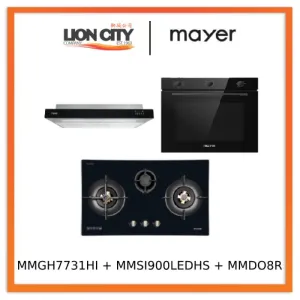 Mayer MMGH7731HI 76cm 3 Burner Glass Gas Hob   MMSI900LEDHS 90cm Semi-integrated Slimline Hood   MMDO8R 60 cm Built-in Oven with Smoke Ventilation