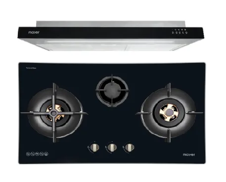 Mayer MMGH7731HI 76cm 3 Burner Glass Gas Hob   MMSI900LEDHS 90cm Semi-integrated Slimline Hood