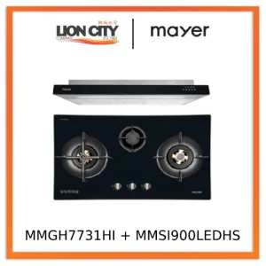 Mayer MMGH7731HI 76cm 3 Burner Glass Gas Hob   MMSI900LEDHS 90cm Semi-integrated Slimline Hood